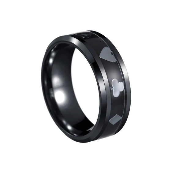 Men's Titanium Steel Geometric Poker Style Dripping Oil Ring