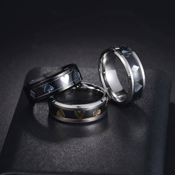 Men's Titanium Steel Geometric Poker Style Dripping Oil Ring