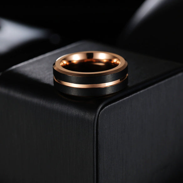 Men's Titanium Steel Geometric Ring Electroplated Twocolor Rose Gold Black