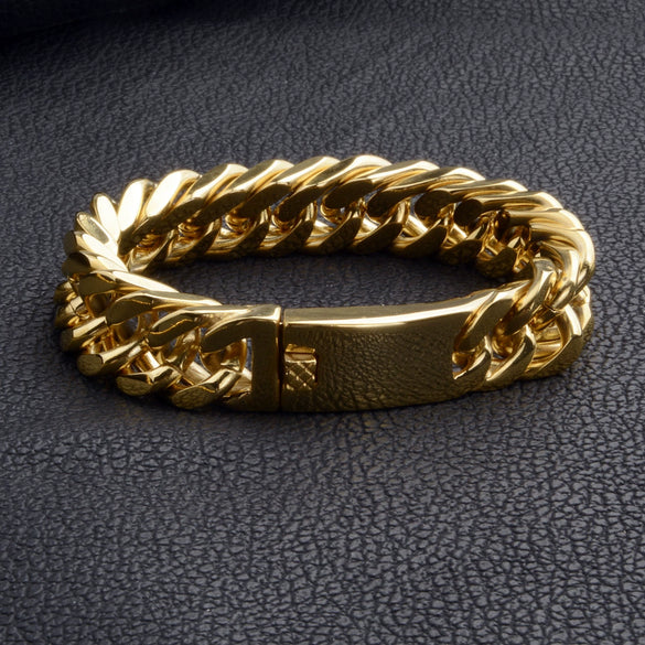 Men's Titanium Steel Geometric Style Double Woven Chain Bracelet Jewelry Polished Vacuum Plated