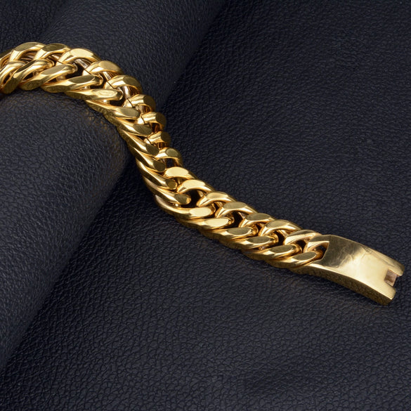 Men's Titanium Steel Geometric Style Double Woven Chain Bracelet Jewelry Polished Vacuum Plated