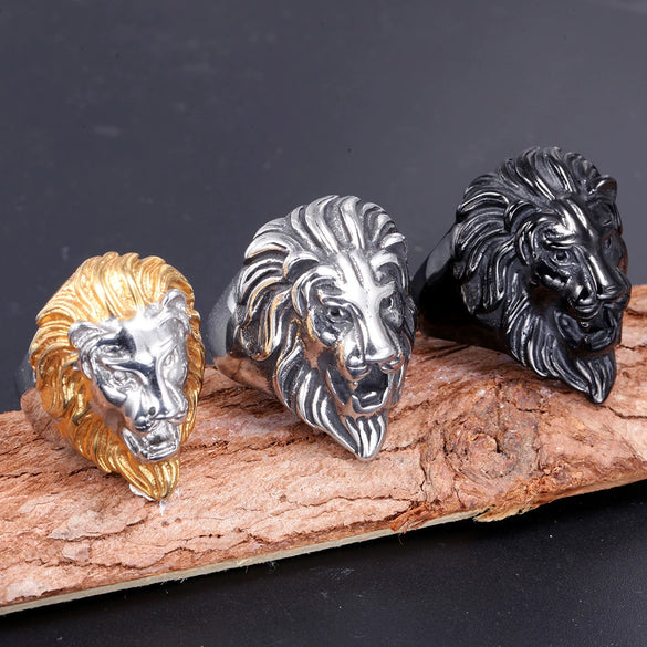 Men's Titanium Steel Lion Head Ring Polished Electroplated Decorative Statement Ring For Wholesale