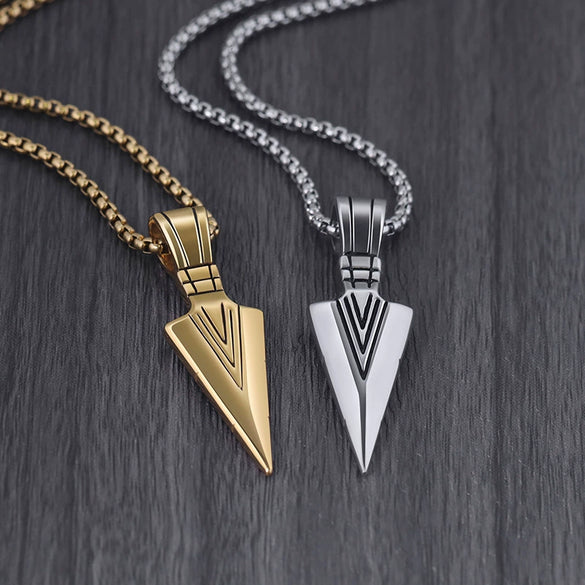 Men's Titanium Steel Necklace With Geometric Arrow Pendant Polished Simple Design Wholesale Jewelry