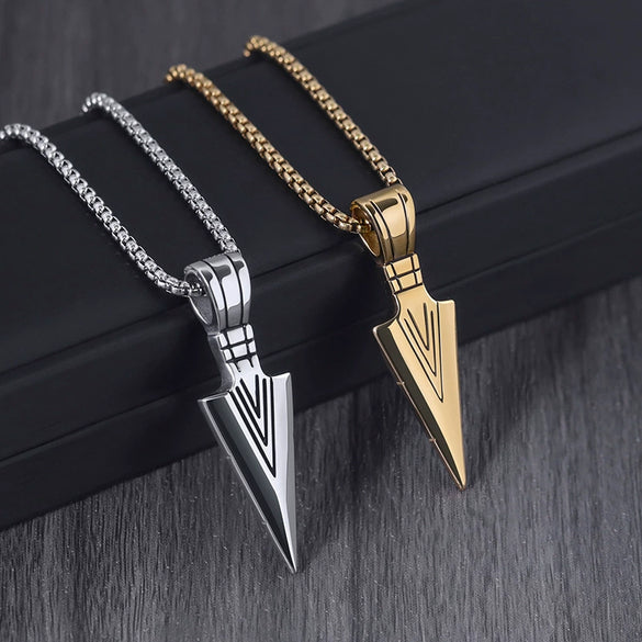 Men's Titanium Steel Necklace With Geometric Arrow Pendant Polished Simple Design Wholesale Jewelry
