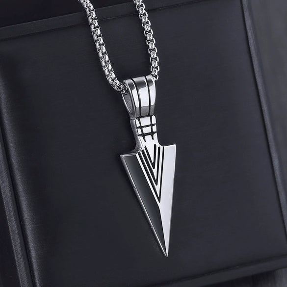 Men's Titanium Steel Necklace With Geometric Arrow Pendant Polished Simple Design Wholesale Jewelry