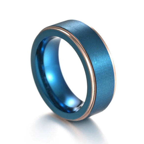 Men's Titanium Steel Ring Geometric Blue Gold Twocolor Vacuum Electroplated Brushed