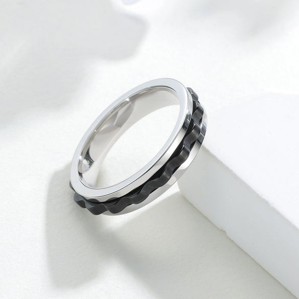 Men's Titanium Steel Ring Geometric Ushaped Multicolor Gear Rotating Decompression Electroplated Jewelry