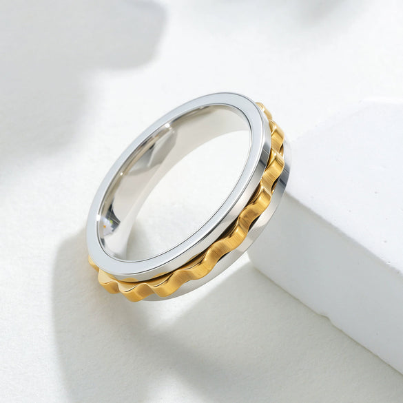 Men's Titanium Steel Ring Geometric Ushaped Multicolor Gear Rotating Decompression Electroplated Jewelry