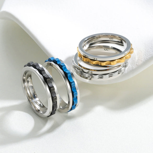 Men's Titanium Steel Ring Geometric Ushaped Multicolor Gear Rotating Decompression Electroplated Jewelry