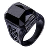 Men's Titanium Steel Ring With Black Writing Stone Pattern And Oil Treatment