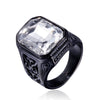 Men's Titanium Steel Ring With Black Writing Stone Pattern And Oil Treatment