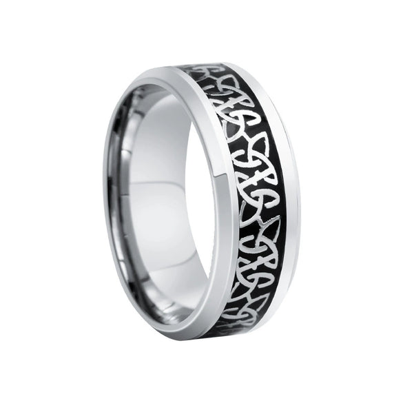 Men's Titanium Steel Ring With Geometric Pattern And Dripping Oil Treatment