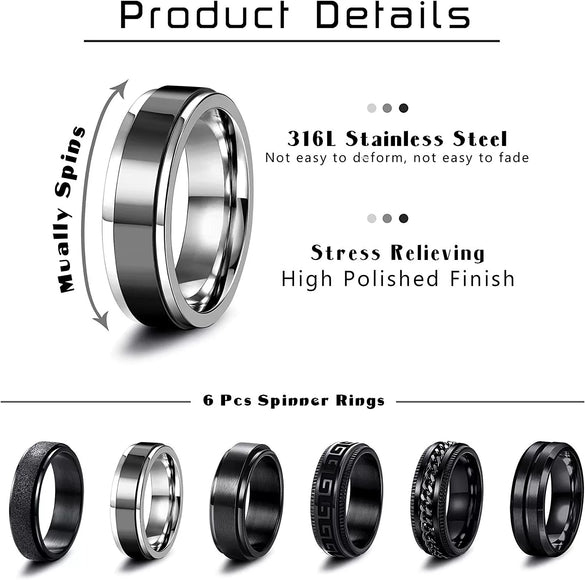 Men's Titanium Steel Rotating Decompression Ring Geometric Black Mysterious Style Electroplated