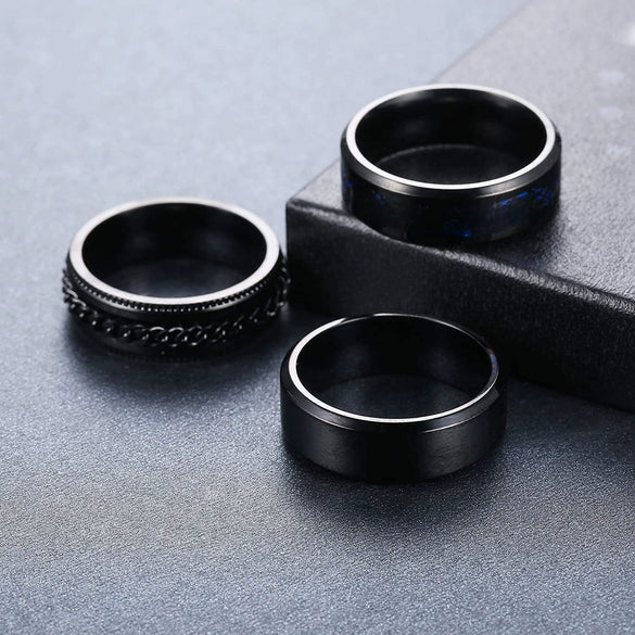 Men's Titanium Steel Rotating Ring With Geometric Pattern For Black Suit Electroplated