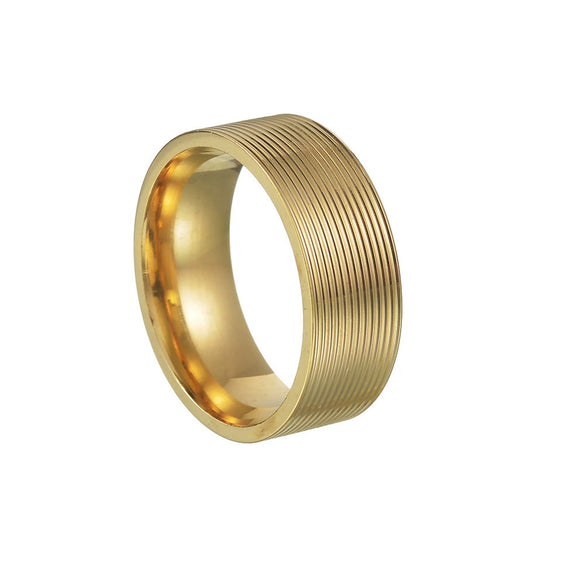Men's Titanium Steel Threaded Geometric Ring With Vacuum Electroplating