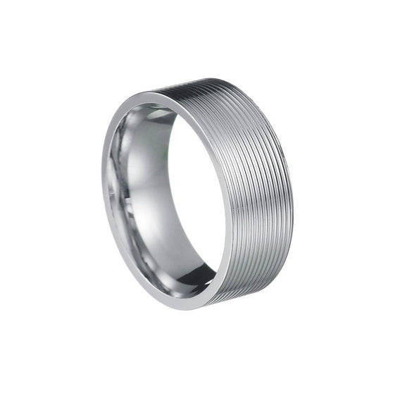 Men's Titanium Steel Threaded Geometric Ring With Vacuum Electroplating