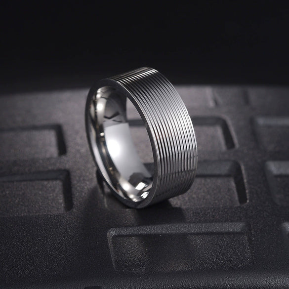 Men's Titanium Steel Threaded Geometric Ring With Vacuum Electroplating