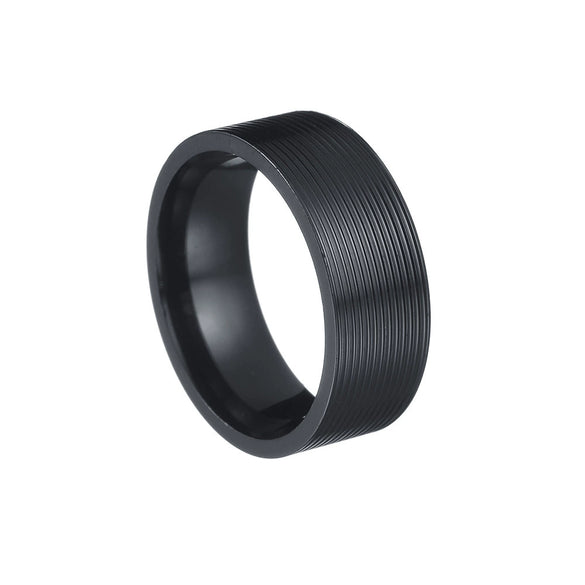 Men's Titanium Steel Threaded Geometric Ring With Vacuum Electroplating