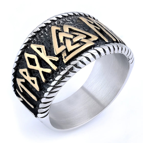 Men's Titanium Steel Viking Warrior Ring With Nordic Myth And Rune Apply Oil Design