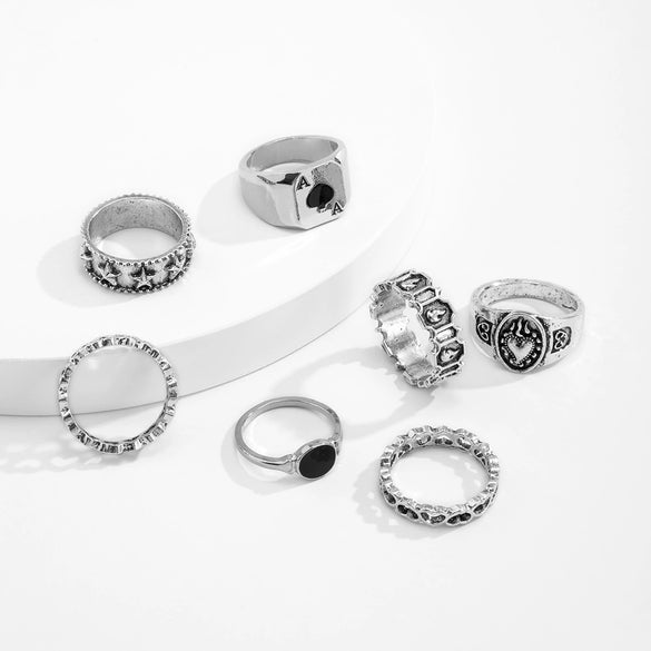 Men's Trendy Alloy Geometric Hollow Drop Finger Ring Set With Electroplating