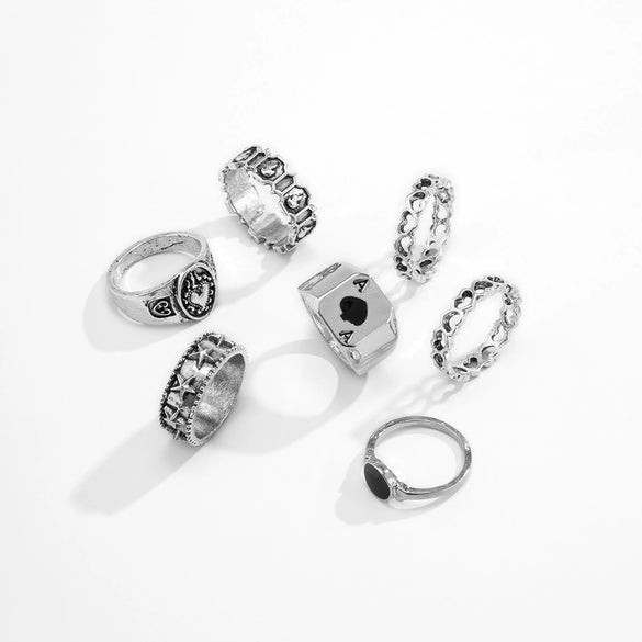 Men's Trendy Alloy Geometric Hollow Drop Finger Ring Set With Electroplating