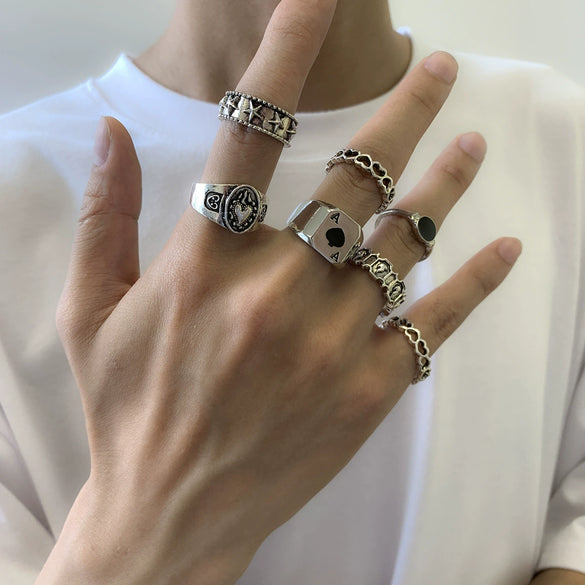 Men's Trendy Alloy Geometric Hollow Drop Finger Ring Set With Electroplating