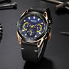 Men's Trendy Blue Chronograph Genuine Leather And Alloy Watch With Round Dial