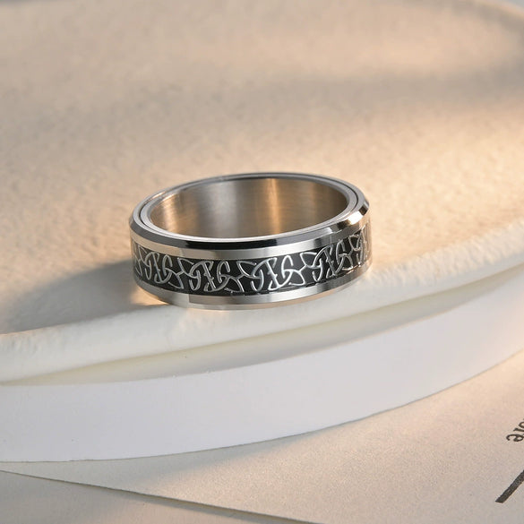Men's Trendy Titanium Steel Ring With Scandinavian Viking Celtic Triangle Knot Dripping Oil Design Letters Numbers Text Pattern