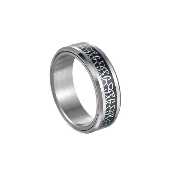 Men's Trendy Titanium Steel Ring With Scandinavian Viking Celtic Triangle Knot Dripping Oil Design Letters Numbers Text Pattern