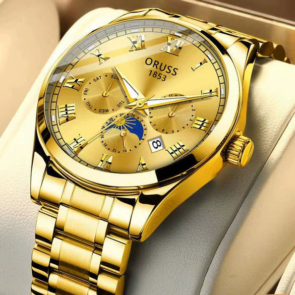 Men's Tungsten And Steel Automatic Waterproof Watch With Round Dial