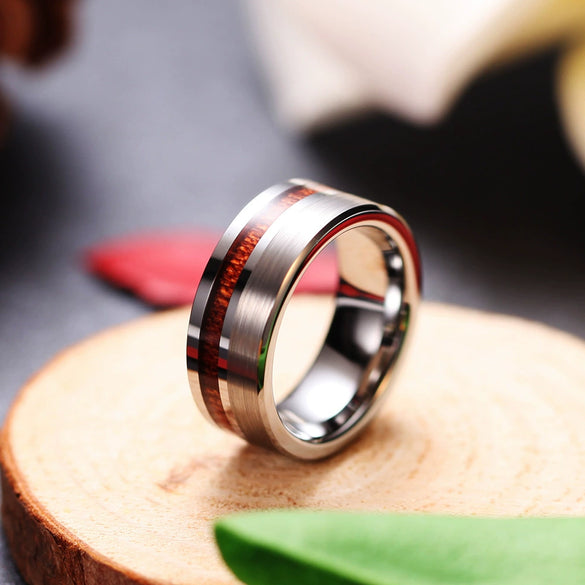 Men's Tungsten Steel Geometric Ring With Wood Grain Black And Gold Finish Polished Minimalist Wholesale Fashion Accessory