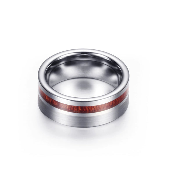 Men's Tungsten Steel Geometric Ring With Wood Grain Black And Gold Finish Polished Minimalist Wholesale Fashion Accessory