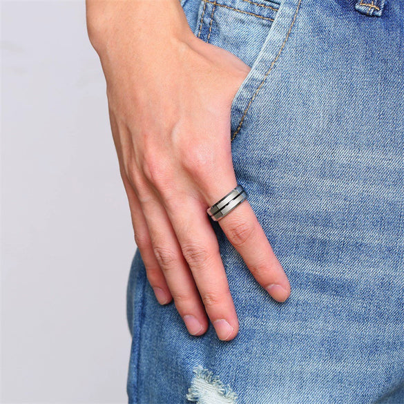 Men's Tungsten Steel Open Bottle Ring Geometric Style Electroplated