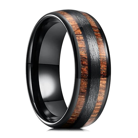 Men¡¯s Tungsten Steel Ring With Wood Grain Inlay Doublesided Geometric Design Retro Electroplated Finish Unisex Fashion Accessory