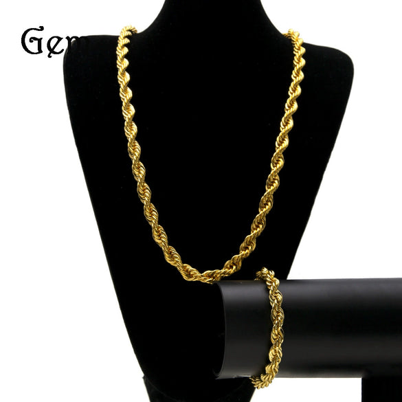 Men's Twisted Rope Chain Necklace And Bracelet Set Electroplated Alloy Hip Hop Jewelry