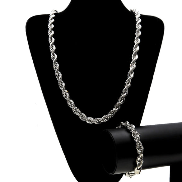 Men's Twisted Rope Chain Necklace And Bracelet Set Electroplated Alloy Hip Hop Jewelry
