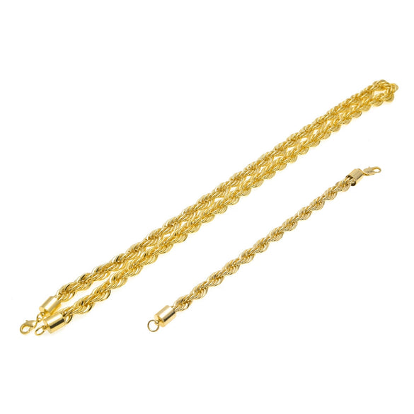 Men's Twisted Rope Chain Necklace And Bracelet Set Electroplated Alloy Hip Hop Jewelry