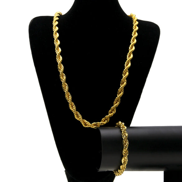 Men's Twisted Rope Chain Necklace And Bracelet Set Electroplated Alloy Hip Hop Jewelry