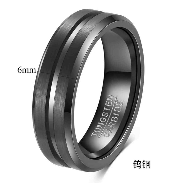 Men's Twotone Tungsten Steel Ring With Grooved Brushed Finish Geometric Design And Electroplated Detail For Wholesale Accessories