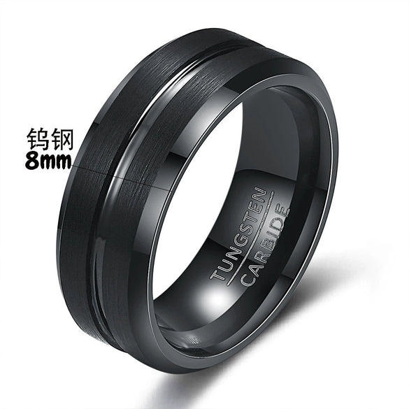 Men's Twotone Tungsten Steel Ring With Grooved Brushed Finish Geometric Design And Electroplated Detail For Wholesale Accessories