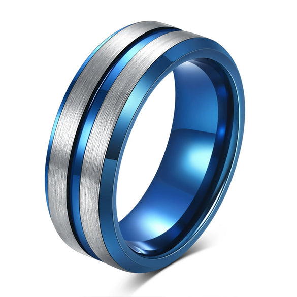 Men's Twotone Tungsten Steel Ring With Grooved Brushed Finish Geometric Design And Electroplated Detail For Wholesale Accessories