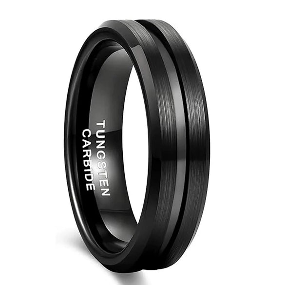 Men's Twotone Tungsten Steel Ring With Grooved Brushed Finish Geometric Design And Electroplated Detail For Wholesale Accessories