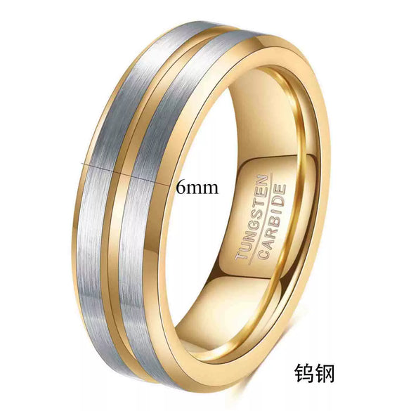 Men's Twotone Tungsten Steel Ring With Grooved Brushed Finish Geometric Design And Electroplated Detail For Wholesale Accessories