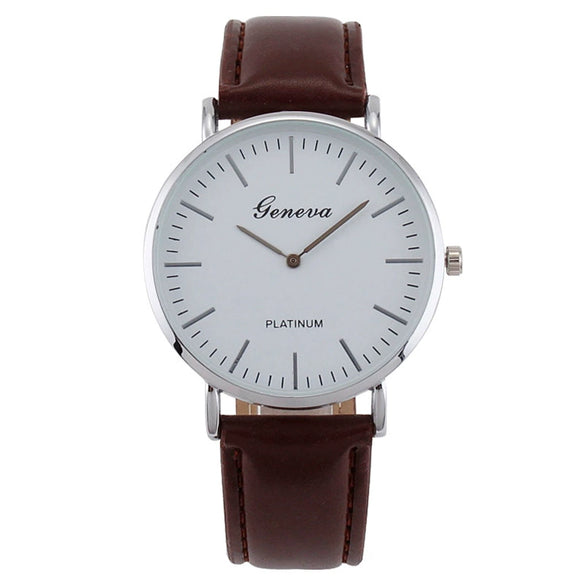 Men's Ultrathin Simple Quartz Watch With Imitation Leather Strap And Stainless Steel Clasp In Round Shape