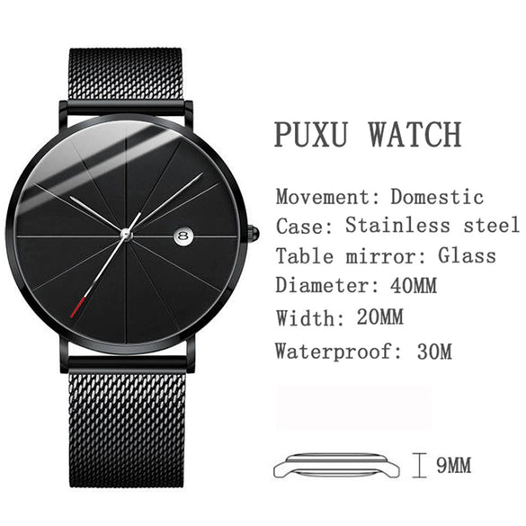 Men's Ultrathin Trendy Quartz Watch Alloy Case Imitation Leather Strap Stainless Steel Clasp Round Dial Leisure Style