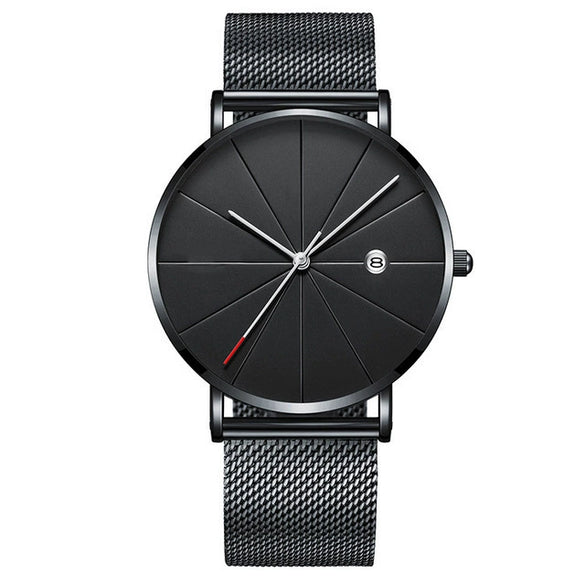 Men's Ultrathin Trendy Quartz Watch Alloy Case Imitation Leather Strap Stainless Steel Clasp Round Dial Leisure Style