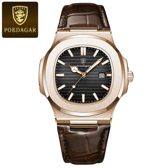 Men's Ultrathin Waterproof Luminous Quartz Watch Alloy Case Genuine Leather Strap Square Dial Stainless Steel Buckle Leisure Style