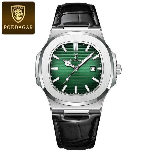Men's Ultrathin Waterproof Luminous Quartz Watch Alloy Case Genuine Leather Strap Square Dial Stainless Steel Buckle Leisure Style