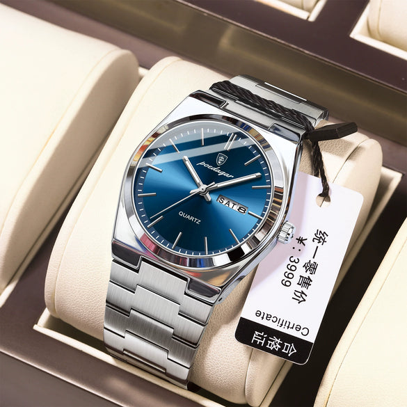 Men's Ultrathin Waterproof Luminous Quartz Watch Stainless Steel Strap Alloy Case Mineral Strengthened Glass Mirror Round Dial Leisure Style