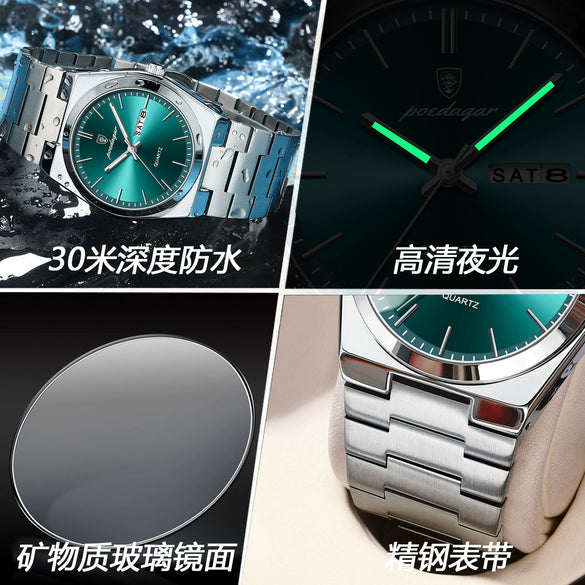 Men's Ultrathin Waterproof Luminous Quartz Watch Stainless Steel Strap Alloy Case Mineral Strengthened Glass Mirror Round Dial Leisure Style